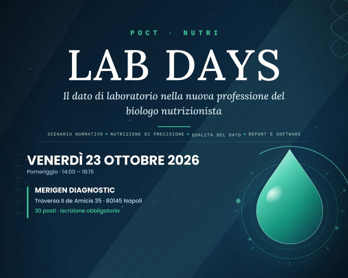 Evento Venerdì 23 ottobre 2026, ore 14:00–18:15. POCT-NUTRI Lab Days: “Il dato di laboratorio nella nuova professione del biologo nutrizionista” Evento Venerdì 23 ottobre 2026, ore 14:00–18:15. POCT-NUTRI Lab Days: “Il dato di laboratorio nella nuova professione del biologo nutrizionista”